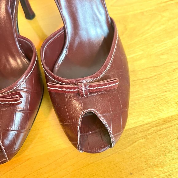Worthington Size 6.5 Burgundy Mahogany‎ Red Croc Alligator Peep Toe Heels Shoes - Picture 4 of 13